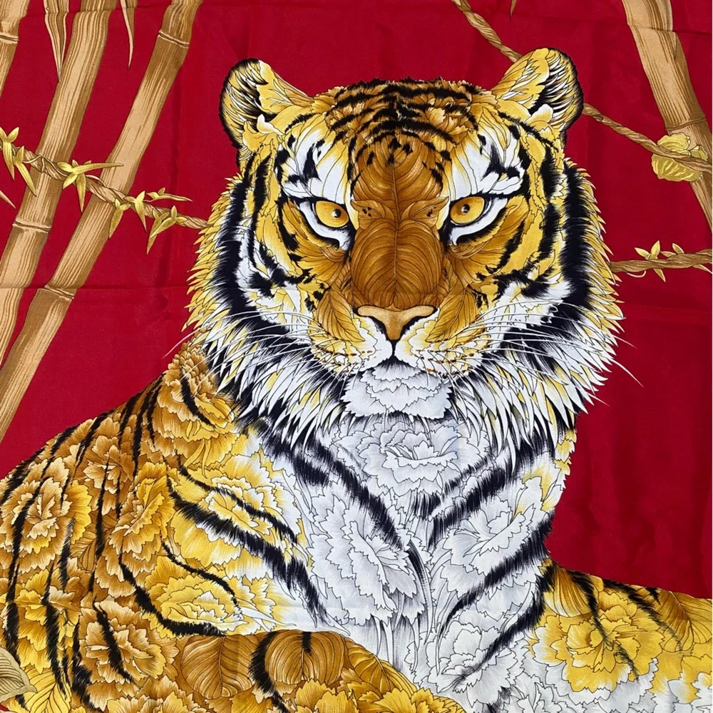 Vintage Salvatore Ferragamo Tiger Floral Square Silk Scarf - Picture 4 of 8